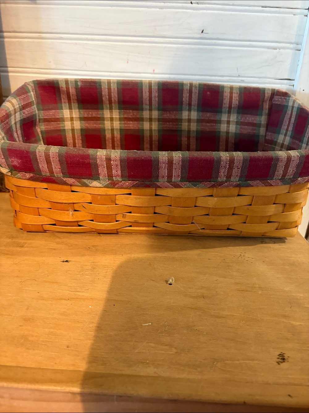 Longaberger Woven Basket with Red Plaid Liner